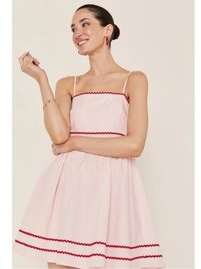 Francesca’s Light Pink Sundress with Red Ric-Rac Trim